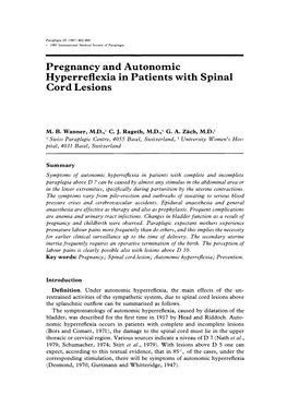 Pregnancy and Autonomic Hyperreflexia in Patients with Spinal