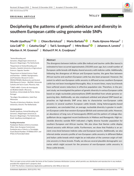 Deciphering the Patterns of Genetic Admixture and Diversity in Southern European Cattle Using Genome‐Wide Snps