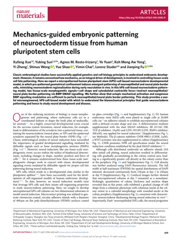 Mechanics-Guided Embryonic Patterning of Neuroectoderm Tissue from Human Pluripotent Stem Cells