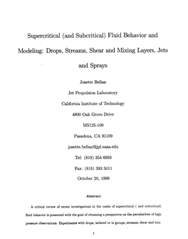 Supercritical (And Subcritical) Fluid Behavior and Modeling