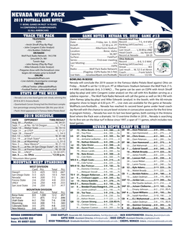 2019 Nevada Football Game Notes