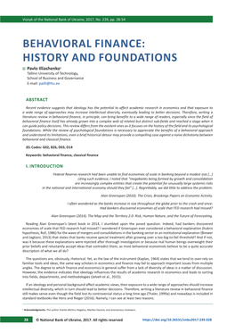 Behavioral Finance: History and Foundations Pavlo Illiashenko1 Tallinn University of Technology, School of Business and Governance E-Mail: Pailli@Ttu.Ee