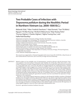 Two Probable Cases of Infection with Treponema Pallidum During the Neolithic Period in Northern Vietnam (Ca