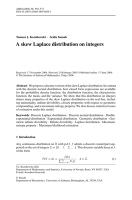 A Skew Laplace Distribution on Integers