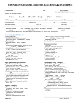 Basic Life Support Checklist