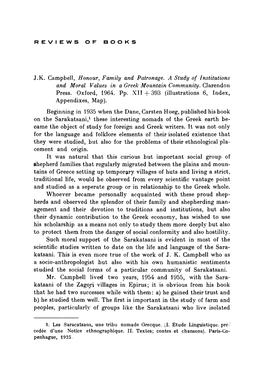 J.K. Campbell, Honour, Family and Patronage. a Study of Institutions and Moral Values in a Greek Mountain Community. Clarendon Press