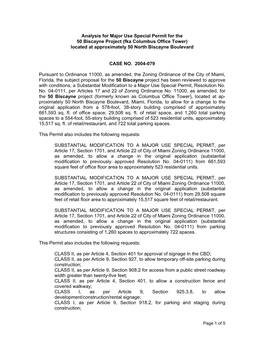 Analysis for Major Use Special Permit for the 50 Biscayne Project (Fka Columbus Office Tower) Located at Approximately 50 North Biscayne Boulevard