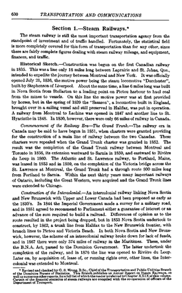 Section 1.—Steam Railways.* the Steam Railway Is Still the Most Important Transportation Agency from the Standpoint of Investment and of Traffic Handled