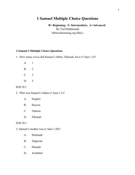 1 Samuel Multiple Choice Questions