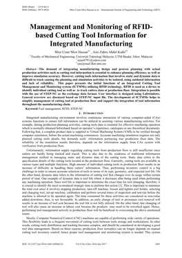 Management and Monitoring of Rfidbased Cutting Tool Information