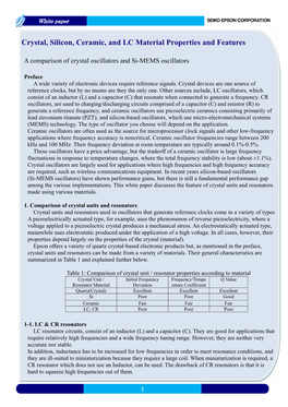 Crystal, Silicon, Ceramic, and LC Material Properties and Features