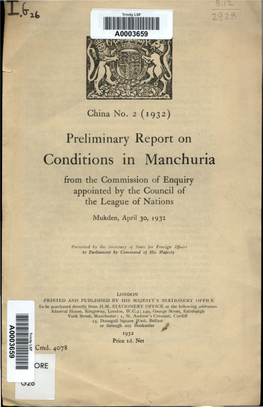 Preliminary Report on Conditions in Manchuria from the Commission Of