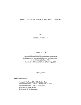 Evolution of the Hominoid Vertebral Column by Scott