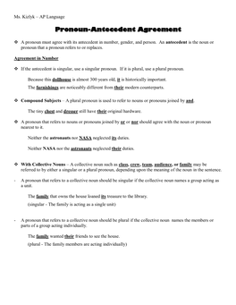 Pronoun-Antecedent Agreement