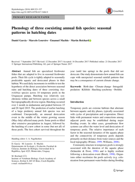 Phenology of Three Coexisting Annual Fish Species: Seasonal Patterns In