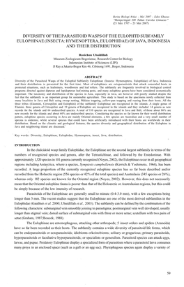 Insecta: Hymenoptera, Eulophidae) of Java, Indonesia and Their Distribution