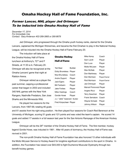 Omaha Hockey Hall of Fame Foundation, Inc