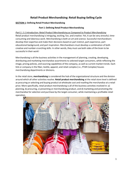 Retail Product Merchandising: Retail Buying-Selling Cycle