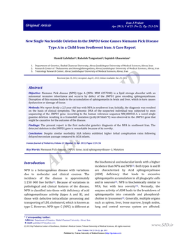 New Single Nucleotide Deletion in the SMPD1 Gene Causes Niemann Pick Disease Type a in a Child from Southwest Iran: a Case Report