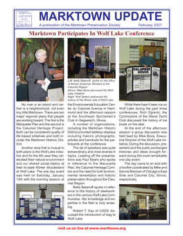 MARKTOWN UPDATE a Publication of the Marktown Preservation Society February 2007 Marktown Participates in Wolf Lake Conference