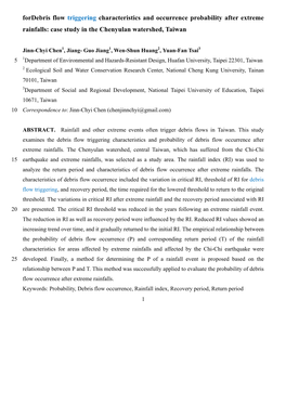 Fordebris Flow Triggering Characteristics and Occurrence Probability After Extreme Rainfalls: Case Study in the Chenyulan Watershed, Taiwan