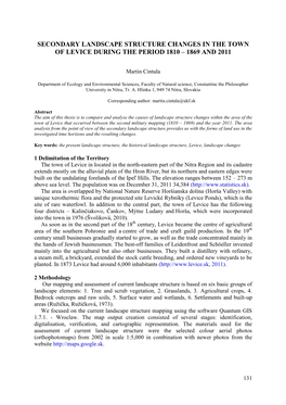 Secondary Landscape Structure Changes in the Town of Levice During the Period 1810 – 1869 and 2011