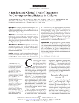 A Randomized Clinical Trial of Treatments for Convergence Insufficiency in Children