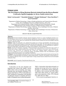 The First Report of Drug Resistant Bacteria Isolated from the Brown-Banded Cockroach, Supella Longipalpa, in Ahvaz, South-Western Iran