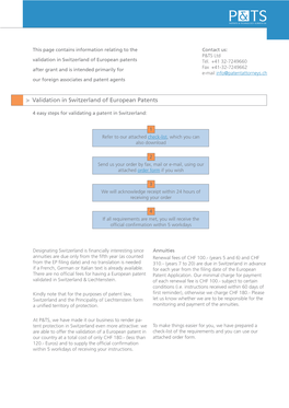 Validation in Switzerland of European Patents Tél