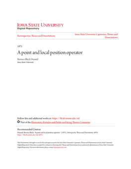 A Point and Local Position Operator Bernice Black Durand Iowa State University