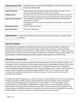 Guideline/Protocol Title: GUIDELINES for the USE of ANTITHROMBOTIC AGENTS in the SETTING of NEURAXIAL PROCEDURES