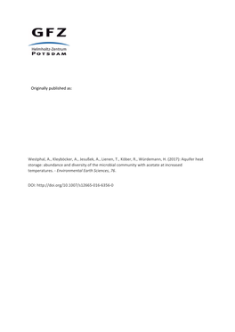 Aquifer Heat Storage: Abundance and Diversity of the Microbial Community with Acetate at Increased Temperatures