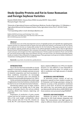 Study Quality Protein and Fat in Some Romanian and Foreign Soybean Varieties