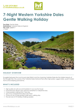 7-Night Western Yorkshire Dales Gentle Walking Holiday