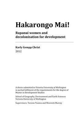Hakarongo Mai! Rapanui Women and Decolonisation for Development