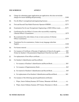 M. NOTICE RLM-118 Rev. 02/2021 FEE SCHEDULE ANNEX 5 (A