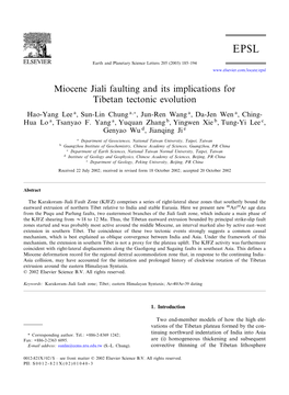 Miocene Jiali Faulting and Its Implications for Tibetan Tectonic Evolution