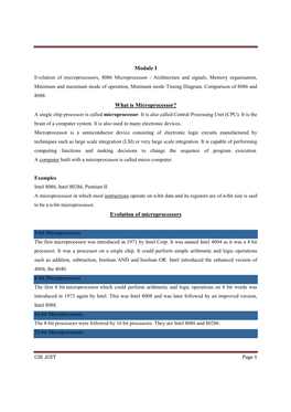 Module I What Is Microprocessor? Evolution of Microprocessors