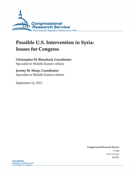 Possible U.S. Intervention in Syria: Issues for Congress
