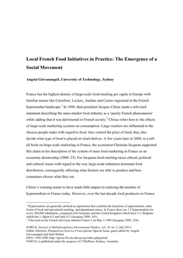 Local French Food Initiatives in Practice: the Emergence of a Social Movement