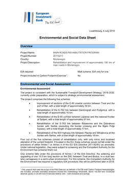 Environmental and Social Data Sheet