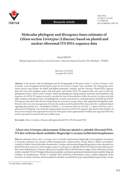 Molecular Phylogeny and Divergence Times Estimates of Lilium Section Liriotypus (Liliaceae) Based on Plastid and Nuclear Ribosomal ITS DNA Sequence Data