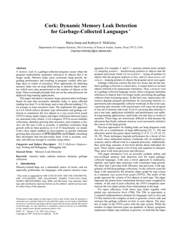 Cork: Dynamic Memory Leak Detection for Garbage-Collected Languages £