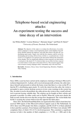 Telephone-Based Social Engineering Attacks: an Experiment Testing the Success and Time Decay of an Intervention