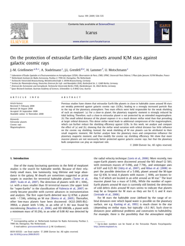 On the Protection of Extrasolar Earth-Like Planets Around K/M Stars Against Galactic Cosmic Rays ∗ J.-M