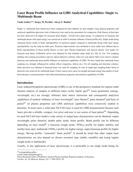 Laser Beam Profile Influence on LIBS Analytical Capabilities: Single Vs