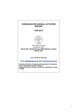 Consolidated Annual Activities Report for 2014