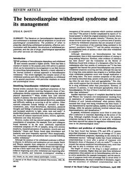 The Benzodiazepine Withdrawal Syndrome and Its Management