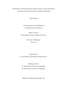 Evaluating River Profile Geometries to Identify Evidence of Active Deformation Associated with the Doty Fault Zone in Southwest Washington