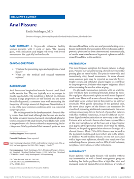 Anal Fissure Emily Steinhagen, M.D